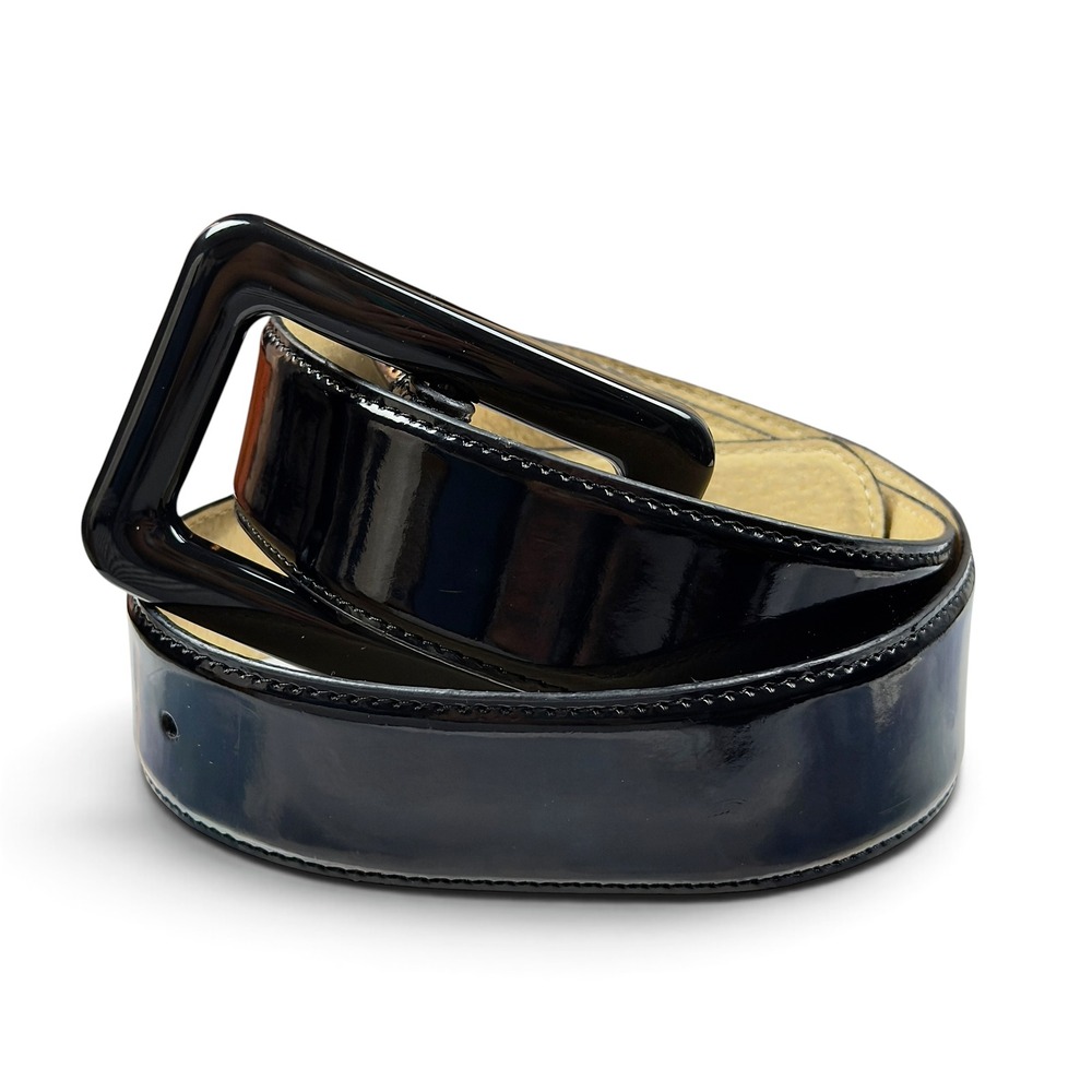 Y2K Glossy Black Wide Buckle Belt Chunky Wide Rectangle Sleek Retro Grunge